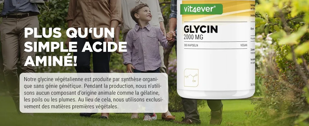 Glycine - 365 Capsules - High Dosed With 2000 Mg Per Daily Serving - Very High Purity - No Additives - Vegan - Vit4ever