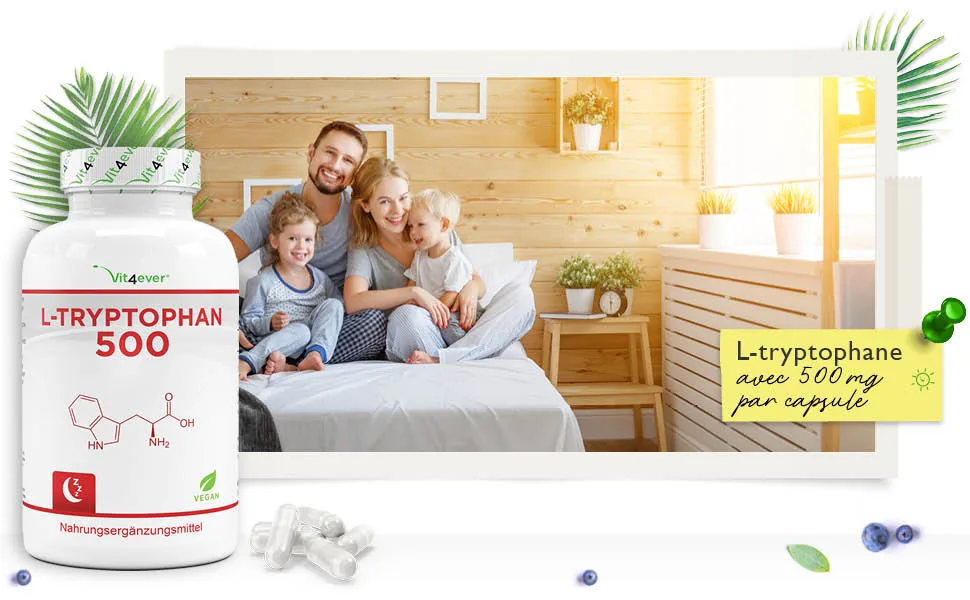 L-Tryptophan 500 mg - 365 Vegetable Fermentation Capsules - 12 Months of Battery Life - No Additives - High Dosed - Vegan - Tryptophan