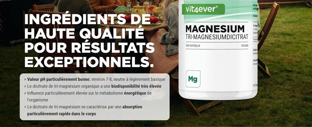 Magnesium Citrate - 365 Tablets - 2250mg Including 360 Mg Elemental Magnesium Per Daily Serving - 100% Tri-Magnesium Dicitrate Without Additives - High Dosed - Vegan - Particularités