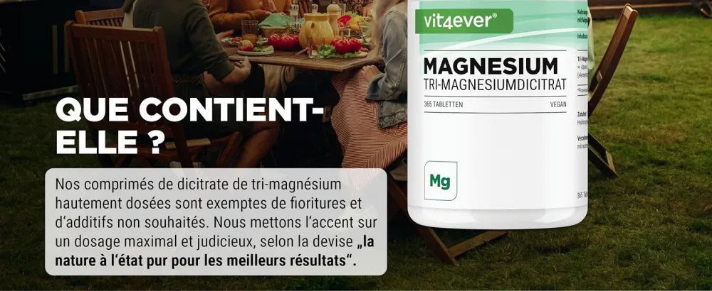 Magnesium Citrate - 365 Tablets - 2250mg Including 360 Mg Elemental Magnesium Per Daily Serving - 100% Tri-Magnesium Dicitrate Without Additives - High Dosed - Vegan - Sans additifs