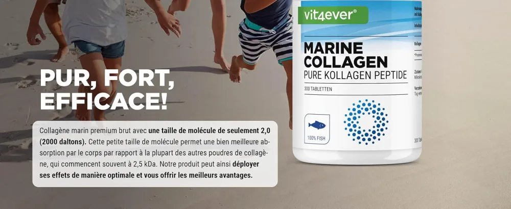 Marine Collagen - 300 Tablets - 3000 mg per daily serving - Premium: 100% hydrolyzed fish collagen peptide type 1 - Fish Collagen - High dosed - Vit4ever