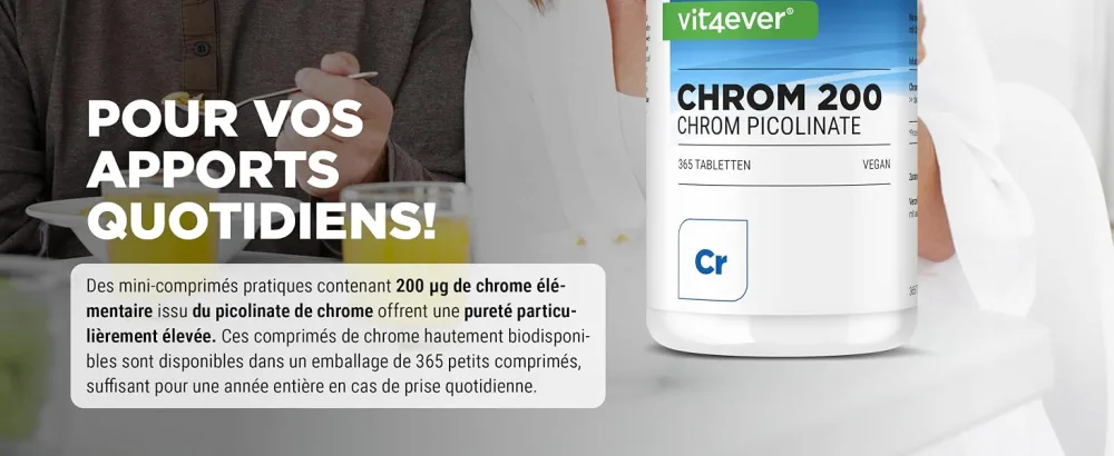 Chromium Picolinate - 200 mcg Pure Chromium per Tablet - 365 Tablets per Year - Pure - No Additives - High Dosed - Vegan - Vit4ever