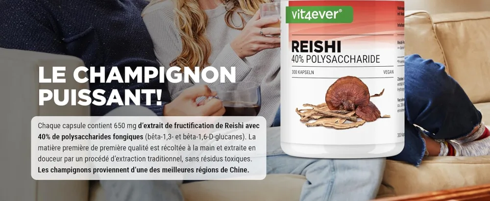 Reishi mushroom - 300 capsules with 650 mg extract - 40% bioactive polysaccharides - 5 months supply - Powerful mushroom Ganoderma Lucidum - Vegan - No additives - High quality - Vit4ever