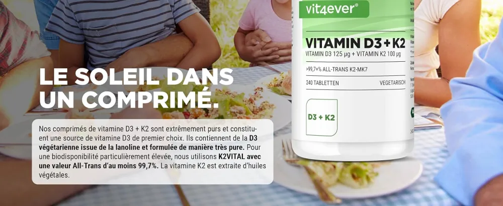 Vitamin D3 + K2 Depot - 180 tablets with 5000 E.I. + Vitamin K2 200 mcg per one tablet - 99.7+% All-Trans (K2VITAL by Kappa) - High dosed - Vit4ever
