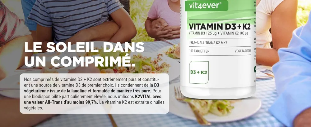 Vitamin D3 + K2 Depot - 100 tablets with 5000 E.I. + Vitamin K2 200 mcg per one tablet - 99.7+% All-Trans (K2VITAL by Kappa) - High dosed - Vit4ever