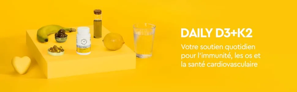 DAILY D3+K2 (30 Soft Capsules) - Support Immunity Bone and Heart Vitamin D3 MK7 (Vitamin K2) from Natural Source Increased Absorption - D3+K2 - Formula