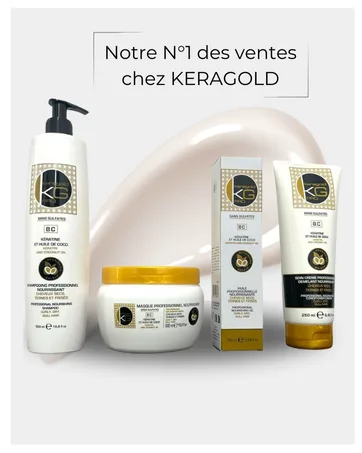 KERAGOLD PRO - Ultimate Pack Expert Liss XL - Sulfate-Free with Keratin & Silk Protein - Shampoo 500 ml + Mask 500 ml + Serum 100 ml + Random Leave-In Treatment - Slider 1 n°1 des ventes