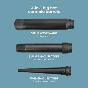 REVAMP Multiform 3-in-1 Curls & Waves Styler Set with 3 Ceramic Nozzles Curling Tool for Waves and Curls Super Smooth Oils  - product information 9