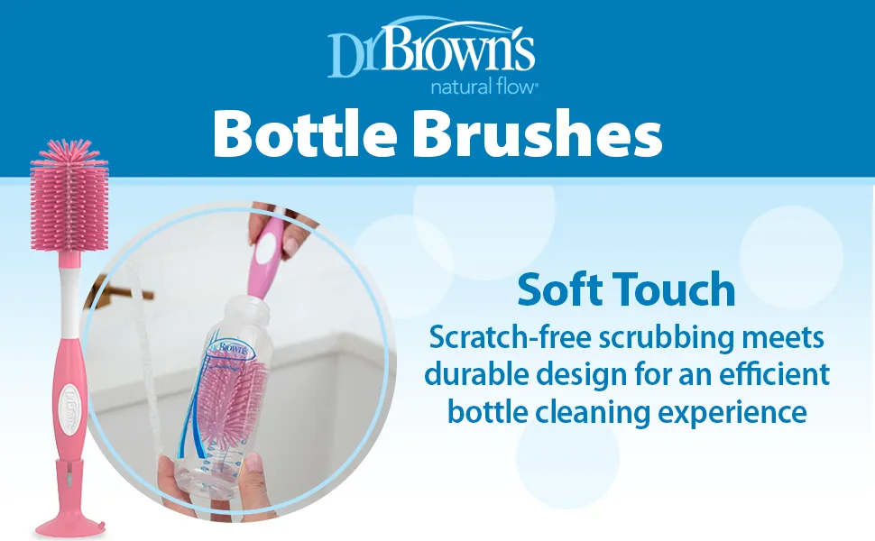 Dr. Brown's Reusable Sponge Baby Bottle Cleaning Brush Set with Suction Cup Stand, Scrubber and Nipple Cleaner, Blue 3-Pack 3-Pack, Blue Bottle Brush - Dr. Brown