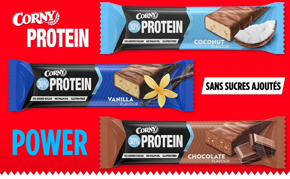 Corny Protein - Chocolate Protein Bars 30% Protein 0% Added Sugars Pack of 18x50g Taste the Power - bar protein barre protéique proteines