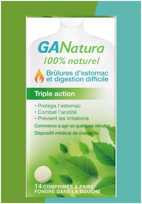 GANatura - 100% Natural - Heartburn and difficult digestion - 14 Tablets - pack ganatura 14