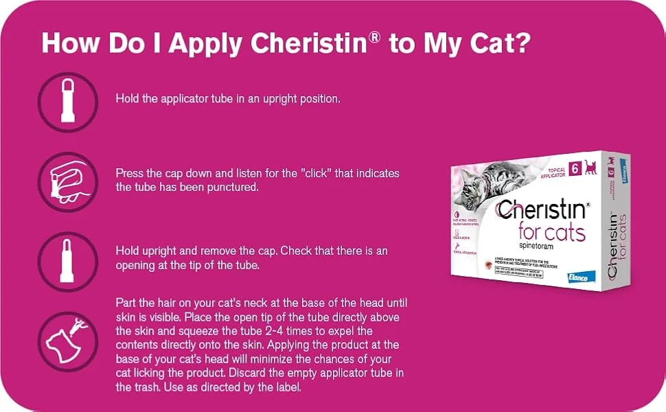 Cheristin for Cats Topical Flea Prevention  Starts Killing Fleas in 30 Minutes, 1 Dose - How to apply Cheristin