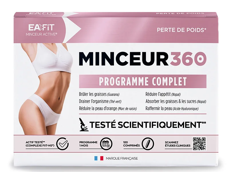Eafit Slimming - Slimming 360 - Complete Slimming Program - Fast and Effective Weight Loss - Guarana - Chrome - Green Tea - Nopal - Drainer - Powerful Fat Burner - 120 Tablets - Minceur 360 - comprimés