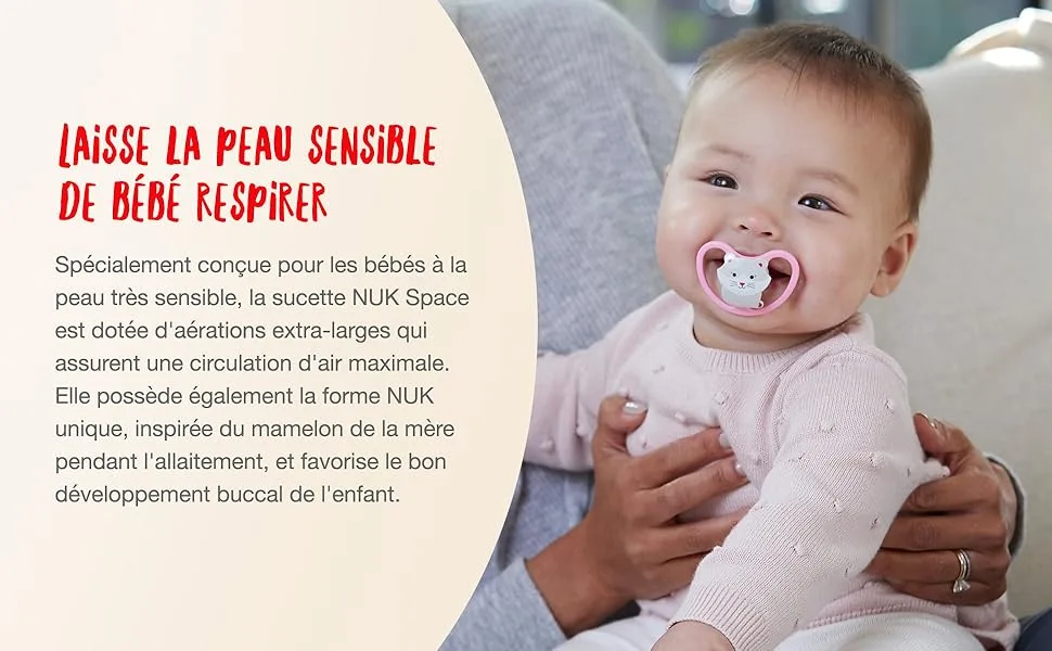 NUK Space Day & Night Baby Pacifier | 6-18 months | Glow-in-the-dark pacifiers with extra-large vents for sensitive skin - sucette sensible