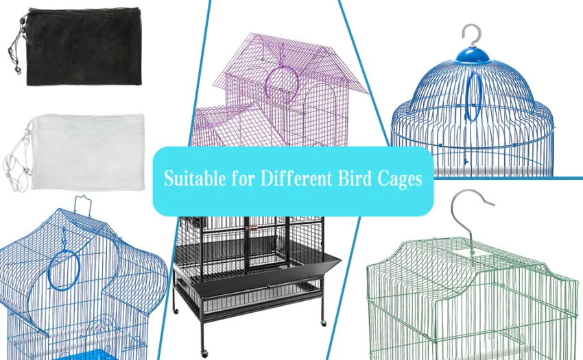 BKDMZZMY Bird Cage Seed Catcher, 2 Pack Large Bird Cage Covers, Birdcage Nylon Mesh with Swing Stretchy Shell Adjustable Drawstring Parrot Cage Skirt Traps Cage Soft Airy Net (White and Black) - Bird Cage Covers
