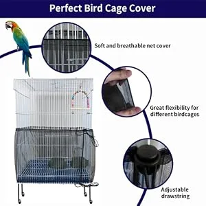 BKDMZZMY Bird Cage Seed Catcher, 2 Pack Large Bird Cage Covers, Birdcage Nylon Mesh with Swing Stretchy Shell Adjustable Drawstring Parrot Cage Skirt Traps Cage Soft Airy Net (White and Black) - birdcage cover