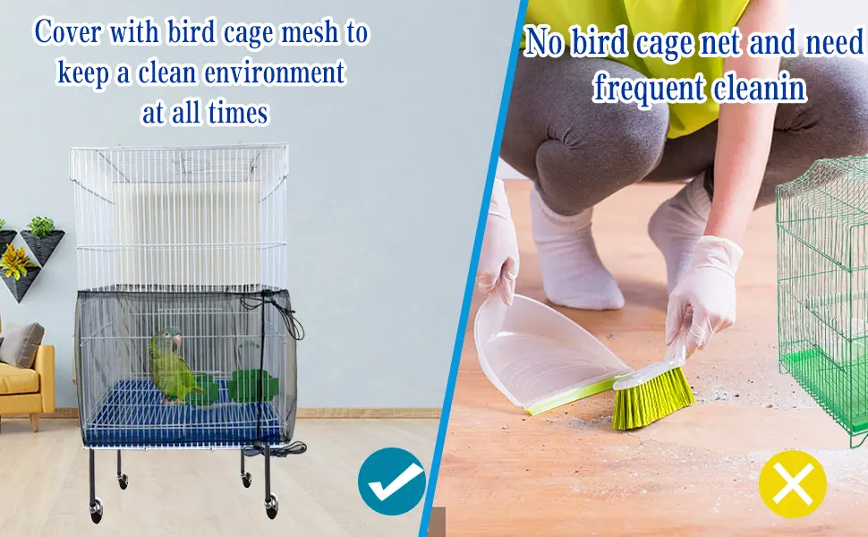 BKDMZZMY Bird Cage Seed Catcher, 2 Pack Large Bird Cage Covers, Birdcage Nylon Mesh with Swing Stretchy Shell Adjustable Drawstring Parrot Cage Skirt Traps Cage Soft Airy Net (White and Black) - birdcage cover