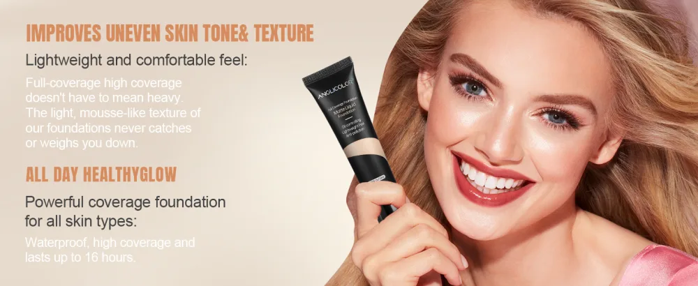 Anglicolor Soft Matte Liquid Foundation Full Coverage Control Foundation Flawless Soft Durable Waterproof Foundation for Oily & Acne Skin 30 ml (101#Porcelain) - Fond De Teint