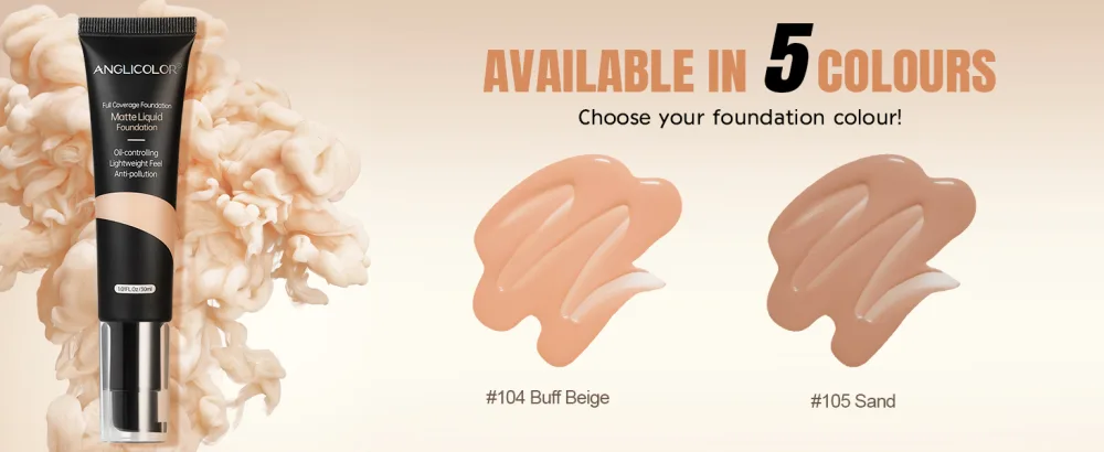 Anglicolor Soft Matte Liquid Foundation Full Coverage Control Foundation Flawless Soft Durable Waterproof Foundation for Oily & Acne Skin 30 ml (101#Porcelain) - Fond De Teint Couvrant