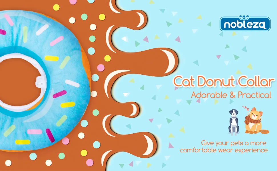 Cat Cone Collar Soft, Nobleza Adjustable Cute Donut Pet Recovery Collar for Wound Healing, Comfy Alternative Elizabethan Collar Medical Neck Pillow After Surgery Medium - Nobleza Cat Recovery Collar