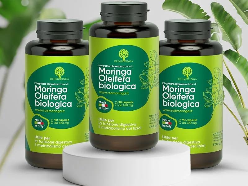 RedMoringa Moringa Oleifera Organic Supplement 100% Natural Source of Vitamins Minerals and Proteins Made in Italy (270 Capsules) - supplément moringa x3