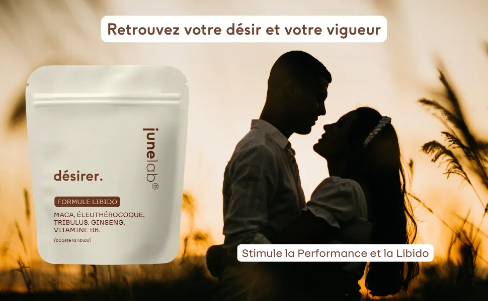 Stimulates Performance and Libido Maca Eleutherococcus Tribulus Ginseng and Vitamin B6 60 Vegetable Capsules Formulated by Pharmacy Doctors. - Libido Désir Vigueur June Laboratoire gélule complément alimentaire