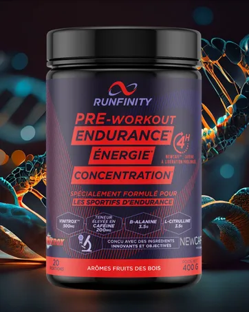 Pre Workout Runfinity | Long-Lasting Energy Booster 4H Effective Guaranteed | Maximum Performance Endurance Energy & Concentration | Clinically Tested Premium Formula | Made in France - Preworkout basé sur la science