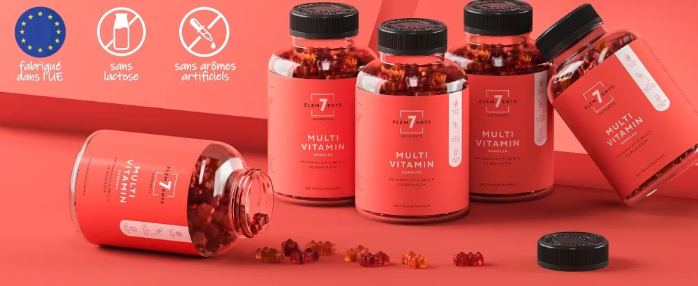 Multivitamin Gummies Fruit Gums - Natural Herbal Formula + Vitamins A B6 C D E Biotin Niacin Folate | Vitamin Gums Immune System No Additives Adults Kids - 7 elements nutrients seven