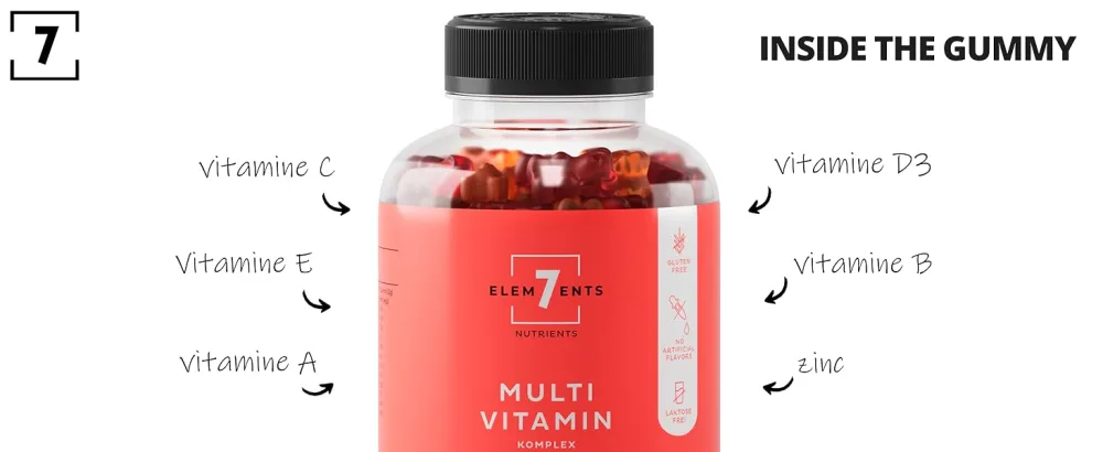 Multivitamin Gummies Fruit Gums - Natural Herbal Formula + Vitamins A B6 C D E Biotin Niacin Folate | Vitamin Gums Immune System No Additives Adults Kids - 7 elements nutrients seven