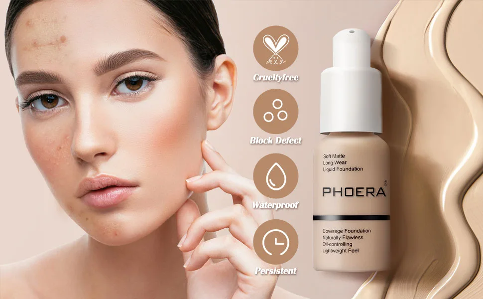 Phoera 2PC Soft Matte Concealer Foundation 30ml Full Coverage Flawless Cream Long-Lasting 24HR for Oily and Combination Skin (2PC 105Sand) - Phoera Fond de teint