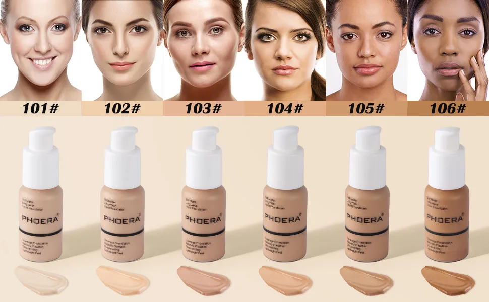 Phoera 2PC Soft Matte Concealer Foundation 30ml Full Coverage Flawless Cream Long-Lasting 24HR for Oily and Combination Skin (2PC 105Sand) - Phoera Fond de teint couverture élevée