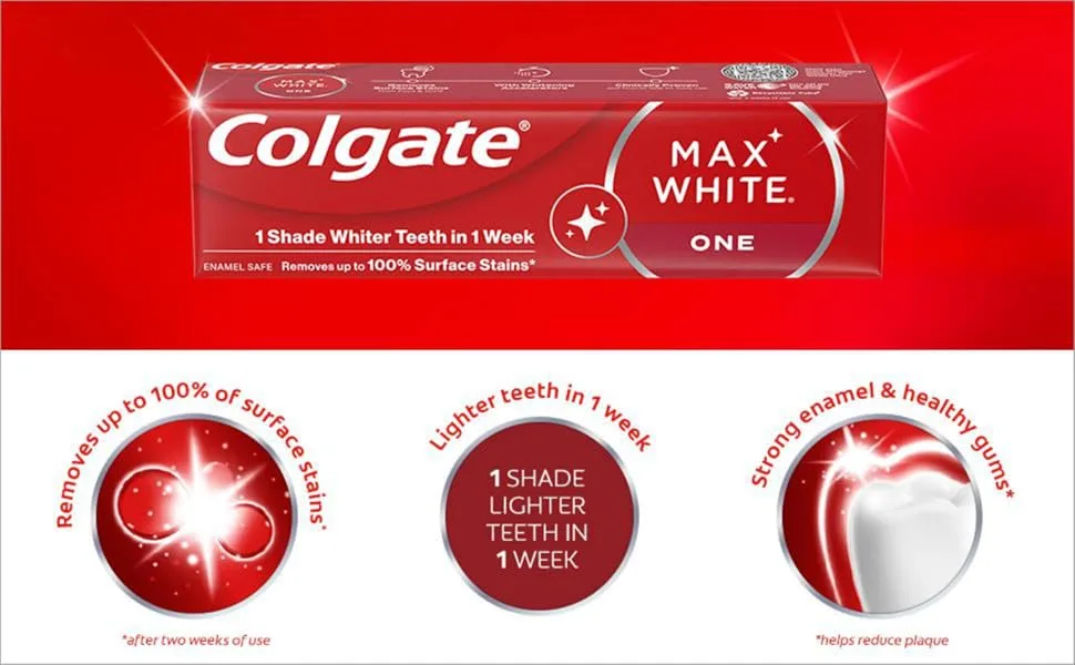 Colgate Max White Bright Toothpaste 6 Pack 100ml with clinically proven formula that removes up to 100% of surface stains - Colgate Max White One