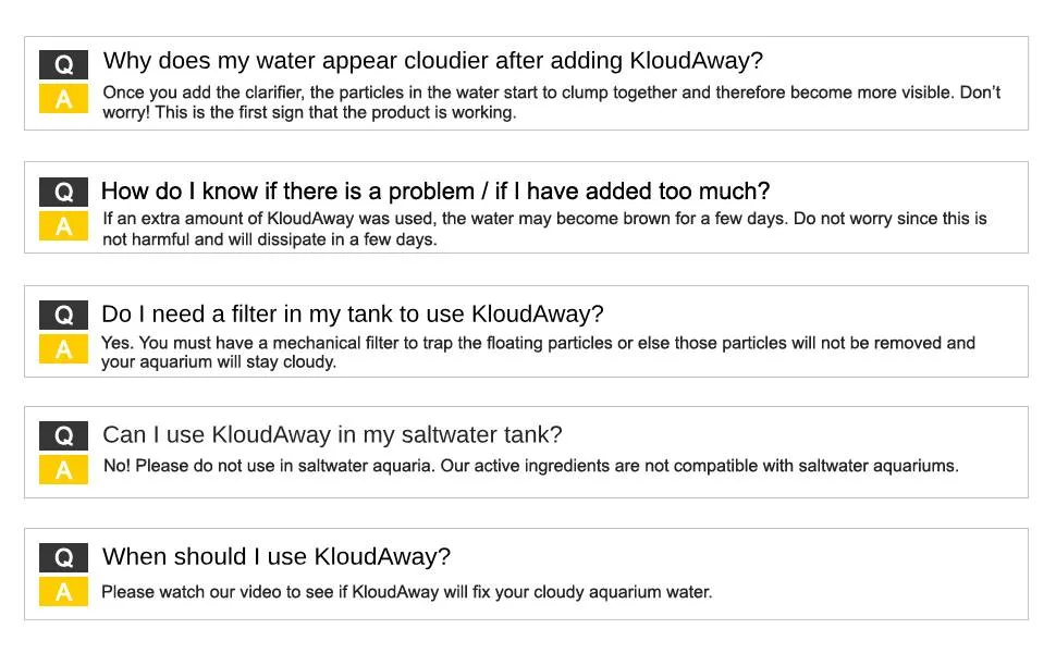 KloudAway Freshwater Aquarium Water Clarifier - Clears Cloudy Water, Water Clarifier for Fish Tank, Made in USA 500 mL - F.A.Q