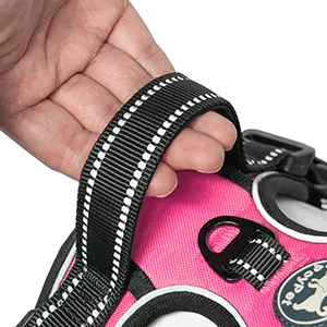 PoyPet No Pull Dog Harness, No Choke Front Lead Dog Reflective Harness, Adjustable Soft Padded Pet Vest with Easy Control Handle for Small to Large Dogs Medium Pink - handle