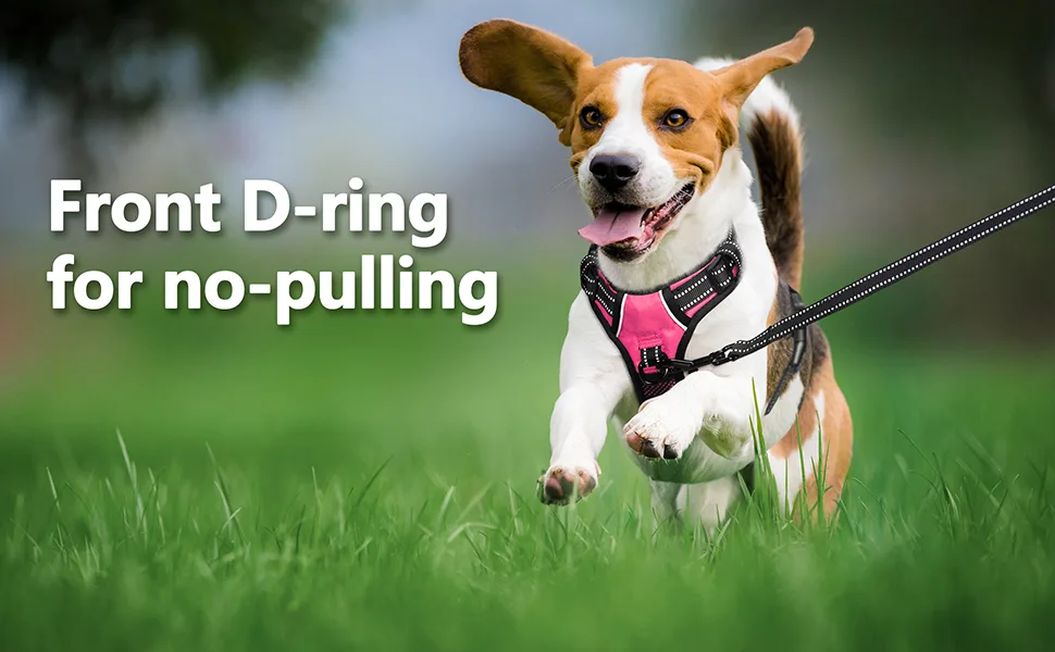 PoyPet No Pull Dog Harness, No Choke Front Lead Dog Reflective Harness, Adjustable Soft Padded Pet Vest with Easy Control Handle for Small to Large Dogs Medium Pink - harness