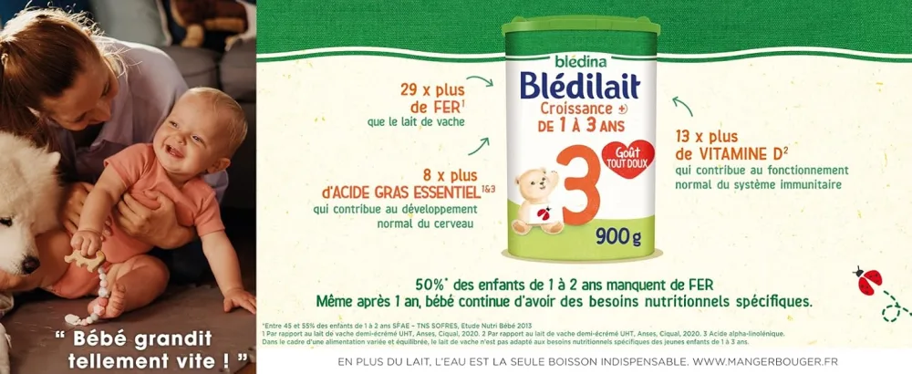 Bl dina - Bl dilait - Milk Growth 3rd Age - Liquid Milk for Babies - From 1 to 3 Years - 4x500mL - Lait 3