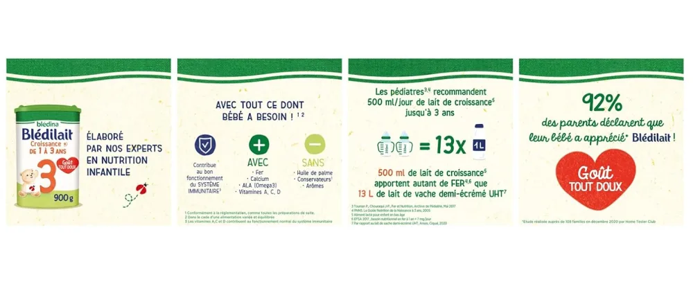 Bl dina - Bl dilait - Milk Growth 3rd Age - Liquid Milk for Babies - From 1 to 3 Years - 4x500mL - Lait 3