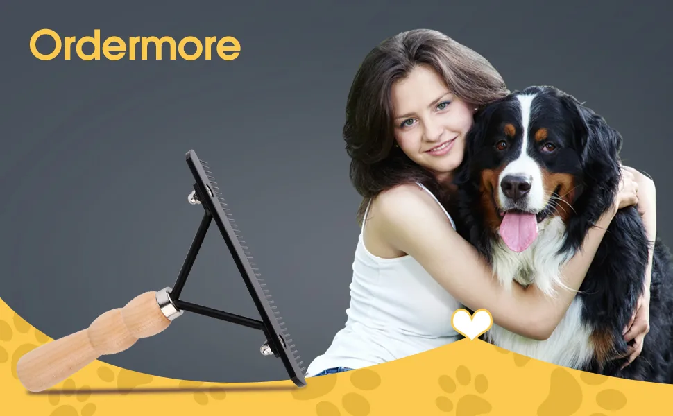 Ordermore Long Tooth Undercoat Dog Rake,Anti-Slip Wood Handle Grooming Rake,Steel Comb for Long Hair Pet - Dog comb