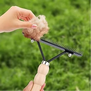 Ordermore Long Tooth Undercoat Dog Rake,Anti-Slip Wood Handle Grooming Rake,Steel Comb for Long Hair Pet - Pet Rake