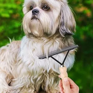 Ordermore Long Tooth Undercoat Dog Rake,Anti-Slip Wood Handle Grooming Rake,Steel Comb for Long Hair Pet - Undercoat rake