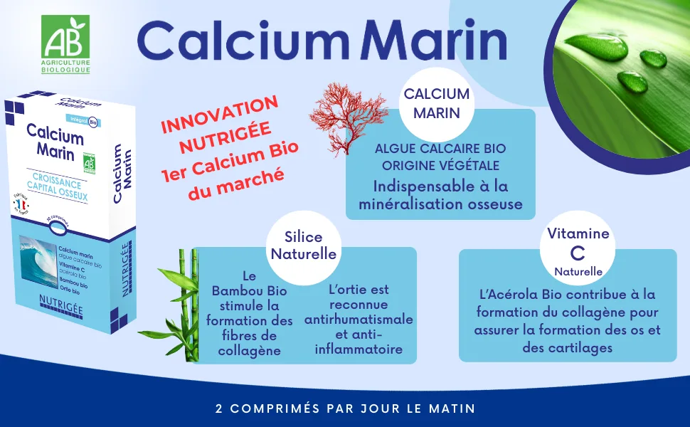 NUTRIG E - Organic Marine Calcium - Growth - Bone Capital - Ensures Growth Maintenance & Strength Of Bone Mineralization - 2 - Calcium, os, minéralisation, croissance, silice, ménopause, allaitement, grossesse, adolescence
