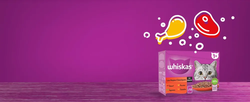 WHISKAS Cat Meals - 48 Fresh Sachets (Pack of 2 Packs 24x85g) - Classic Meals (4 varieties) - Cat Pate - Whiskas