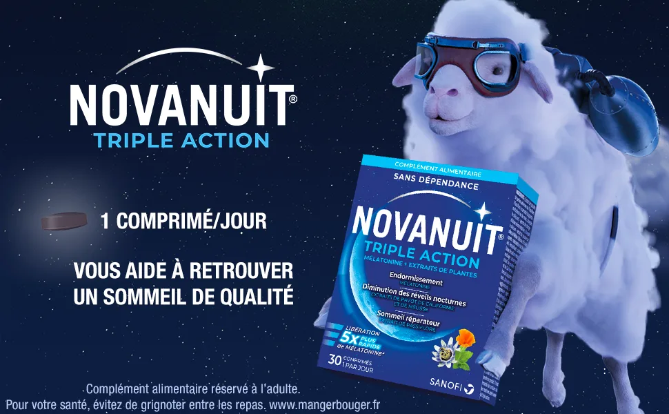 NOVANUIT TRIPLE ACTION Melatonin 1mg - Food Supplement - Sleep - Pack of 2 x 30 Tablets - Sleeping - Night Awakens - Restful Sleep - Novanuit TA