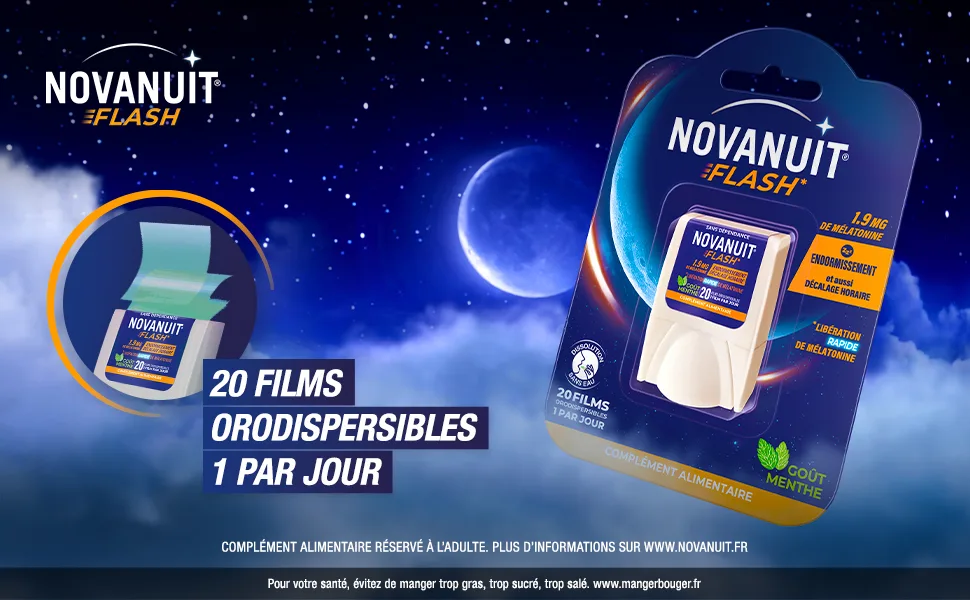 NOVANUIT FLASH Dietary supplement Sleep 1.9mg melatonin 20 films Sleep Time difference - Novanuit Flash