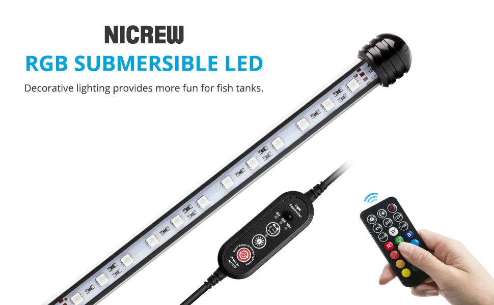 NICREW Submersible RGB Aquarium Light, Underwater Fish Tank Light with Timer Function, Multicolor LED Light with Remote Controller, 15 Inches - product information 19