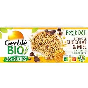 Gerbl BIO Breakfast Biscuit Chocolate Chips and Honey - Reduced in sugars - Source of Fiber - 1 box 132g (3 bags of 3 biscuits) - product information 2