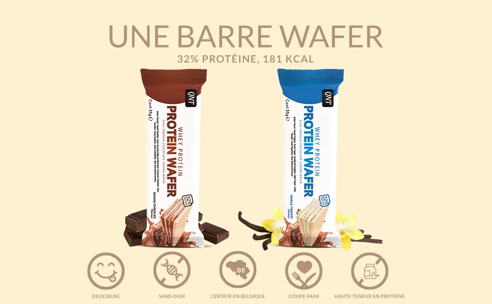 QNT Protein Wafer Chocolate Bar 32% Pure Whey Protein Crunchy Texture Low Sugar Box of 12 Bars (12 x 35g) - Protein Wafer bar