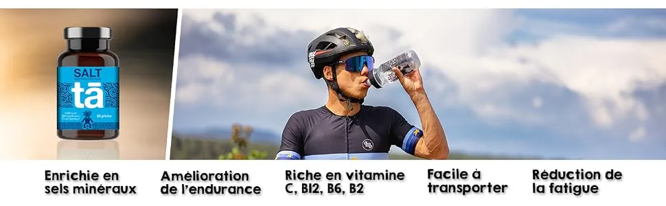 Ta Salt Capsules - Mineral Salts for hydration during exercise. Helps reduce CRAMPS. Rich in Sodium 170mg  - Capsules de sels