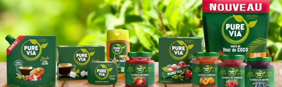 PURE VIA - Set of 2 Stevia Crystallized Powder - Zero Calorie - 250g - gamme pure via