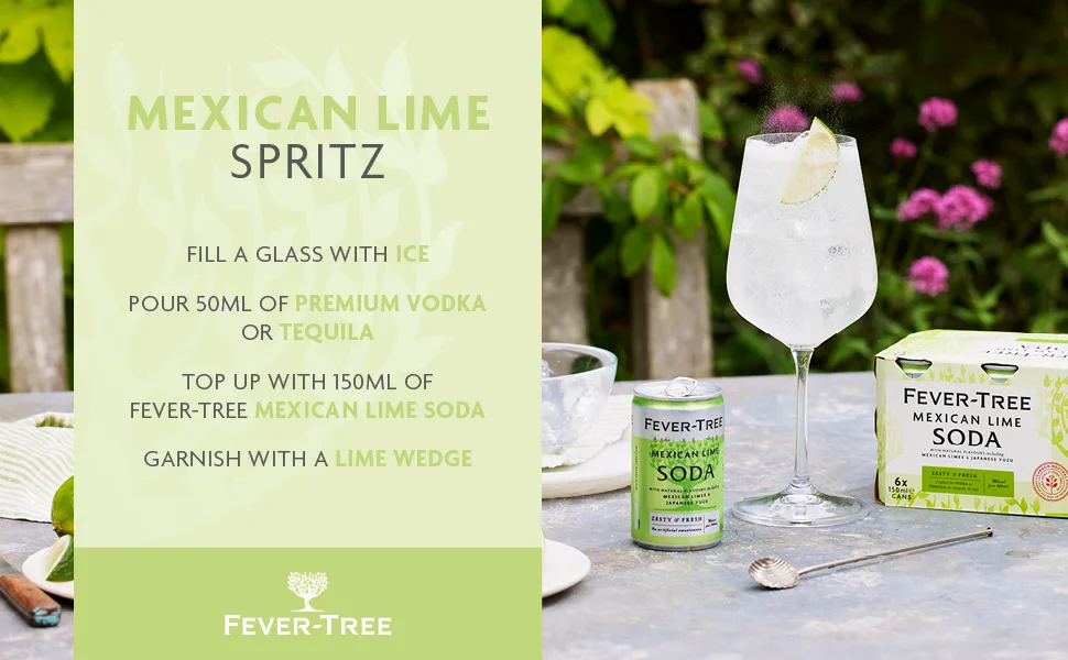 FEVER-TREE Mexican Lime Soda 6 x 150 ml (Pack of 4 total 24 cans) - Spritz citron vert mexicain – glace, 50 ml de vodka/tequila et 150 ml de soda citron vert mexicain